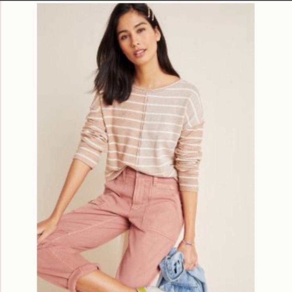 Anthropologie Devin Striped Textured Sweatshirt